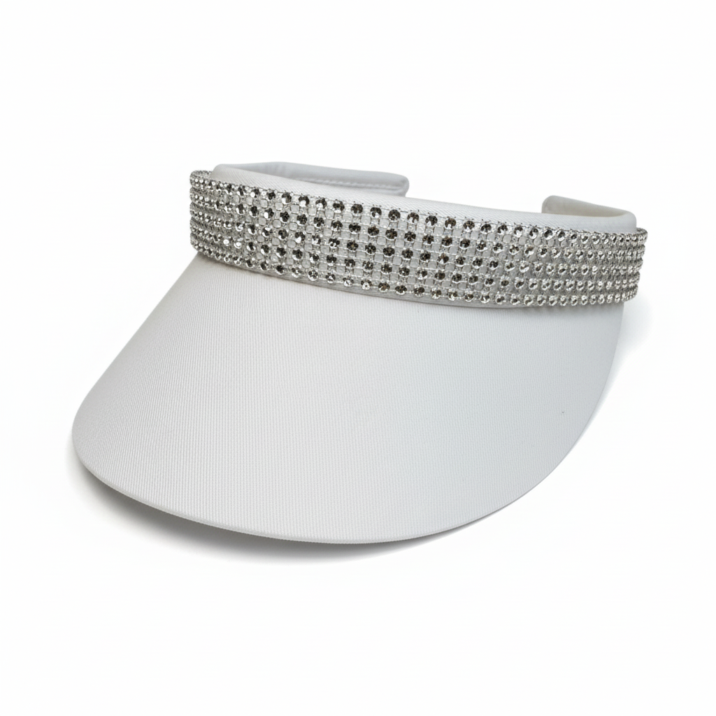 White rhinestone visor with improved lighting